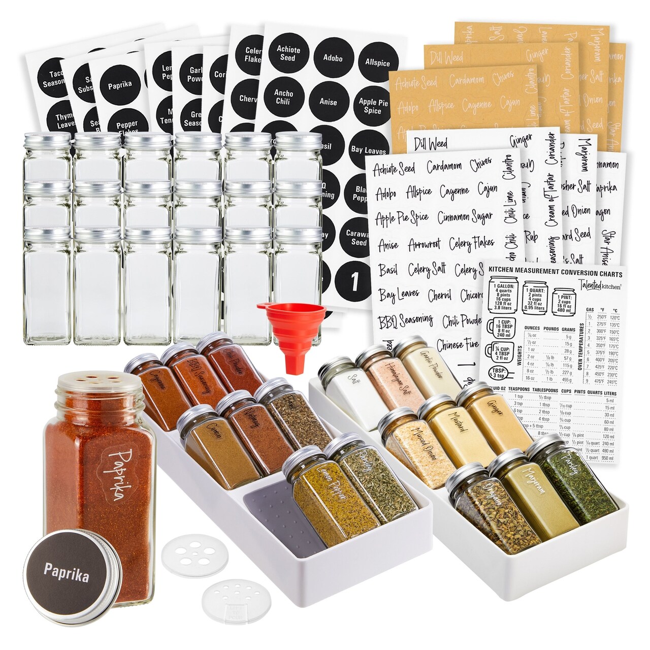 Talented Kitchen Spice Drawer Organizer with Jars and Labels with 18 Empty 4-oz Spice Bottles (5.9 x 15 In)
